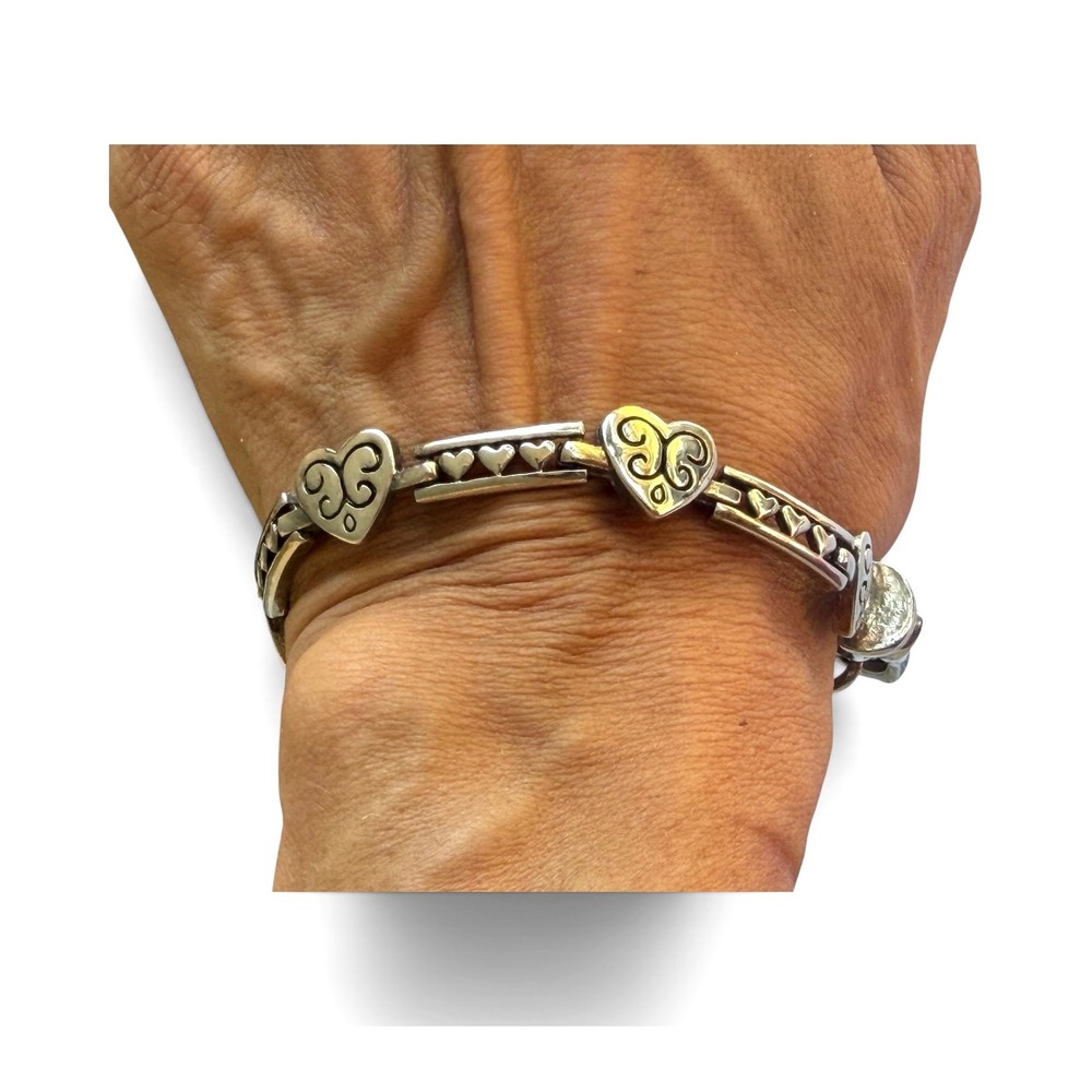 Brighton Heart Link Bracelet Women OS Silver GUC Scroll Filigree Hook Clasp